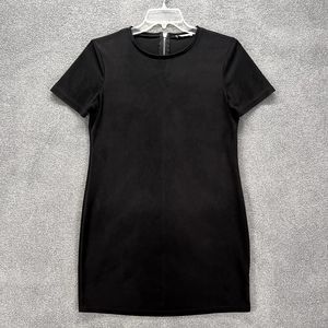 Zara Trafaluc Dress womens Medium Black T Shirt‎ Suede Short Sleeve round neck